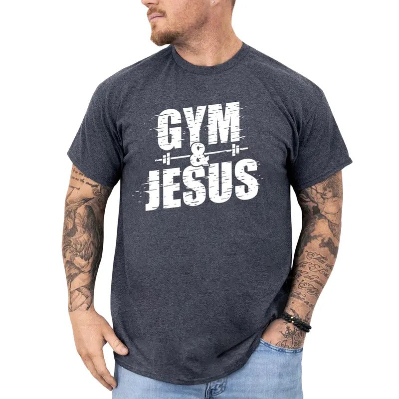 Retro Gym And Jesus Graphic Tee, Faith Workout Unisex T-shirt For Men, Christian Gym Shirt, Religious Gym Lovers Clothing...