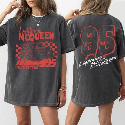 Retro Halloween Lightning Mcqueen Comfort Colors or Gildan T-shirt, Car Enthusiast Shirt, Car Clothing, Unisex, Vintage car shirt Cotton Fit Top Womenswear