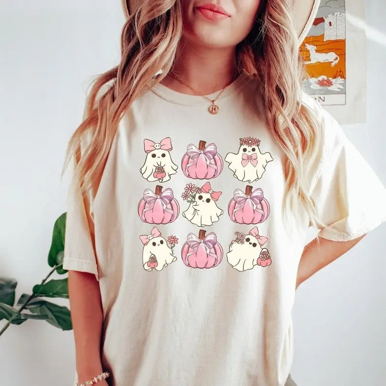 Retro Halloween Shirt, Coquette Halloween Shirt, Hallowen Pumpkin Shirt, Pink Pumpkin Shirt, Pumpkin Coquette Bow Shirt,...