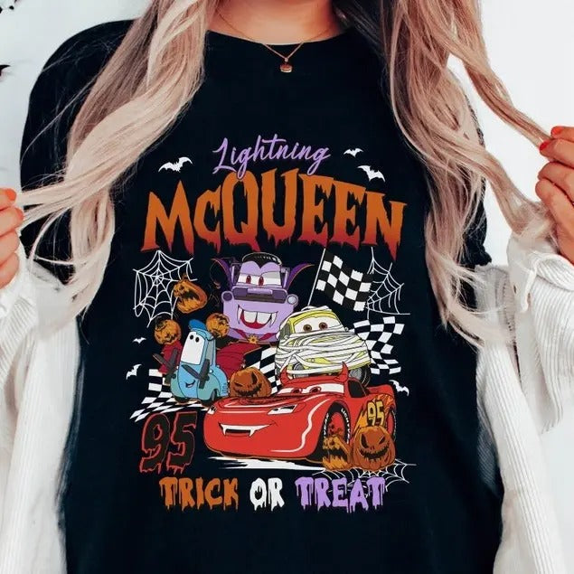 Retro Halloween Shirt, Halloween Car Shirt, Lightning Mcqueen Shirt, Halloween Family Trip Shirt, Trick Or Treat Shirt...