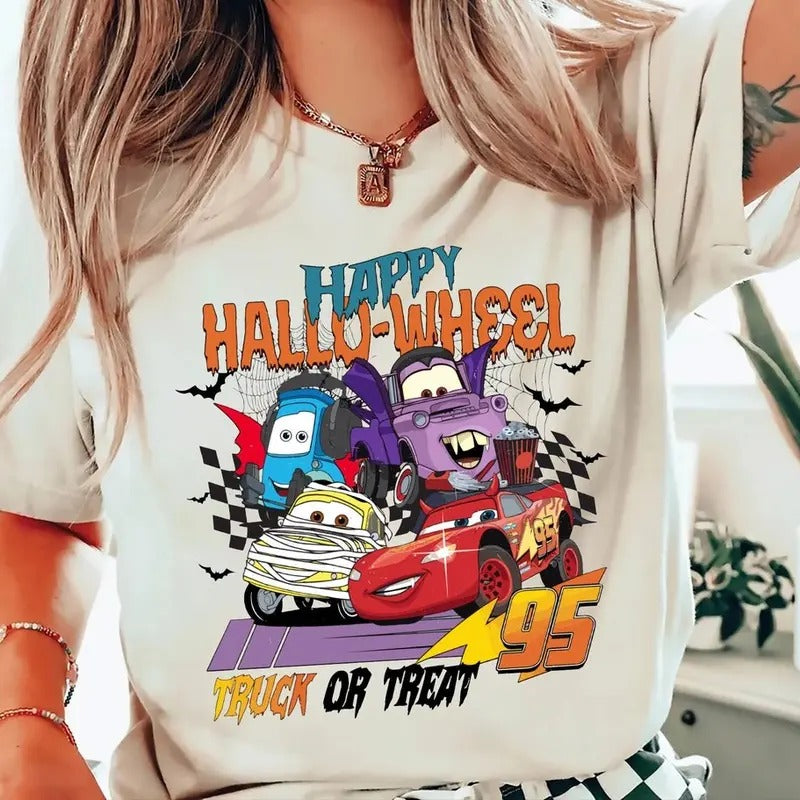 Retro Halloween Shirt, Halloween Car Shirt, Lightning Mcqueen Shirt, Halloween Family Trip Shirt, Trick Or Treat...
