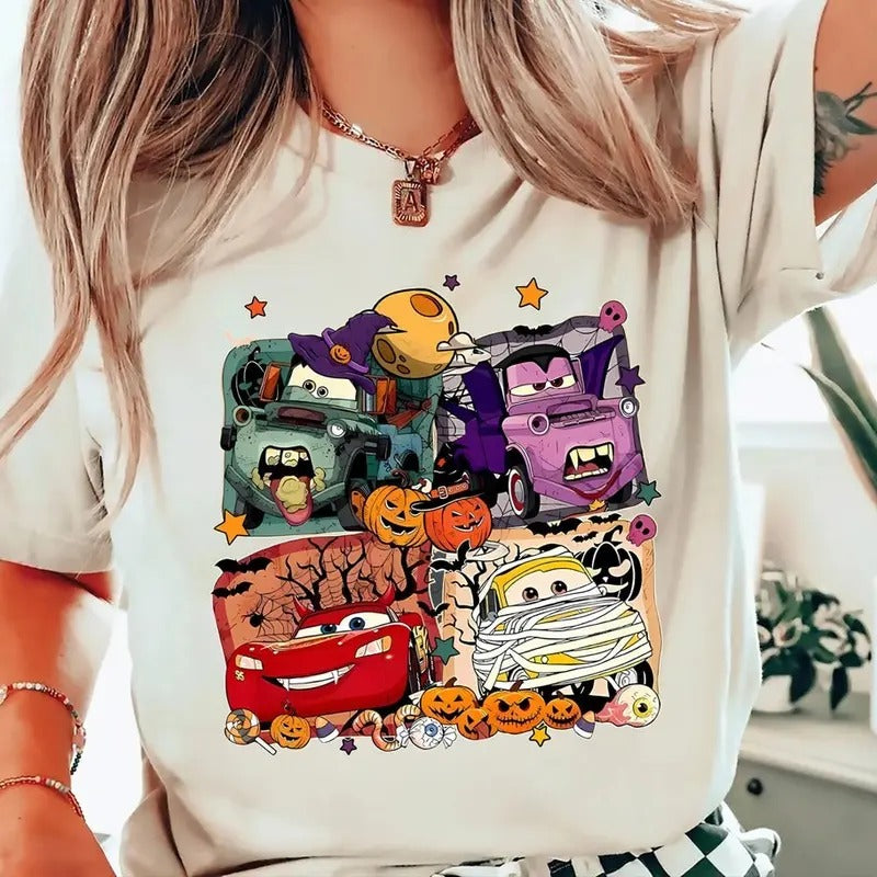 Retro Halloween Shirt, Halloween Car Shirt, Lightning Mcqueen Shirt, Halloween Family Trip Shirt, Trick Or Treat...