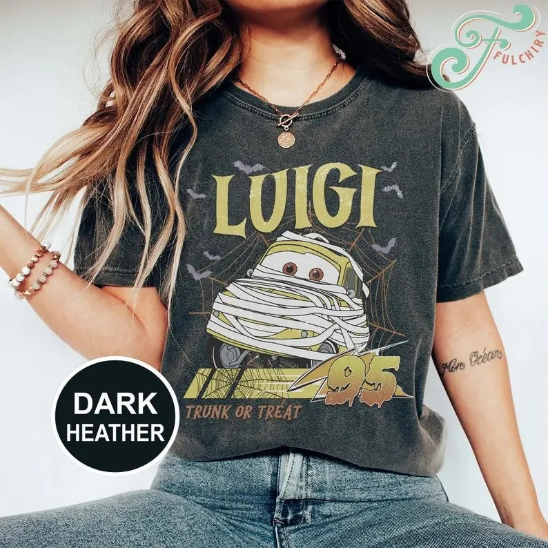 Retro Halloween Shirt, Halloween Luigi Car Shirt, Lightning Mcqueen Shirt, Halloween Family Trip Shirt, Trick Or Treat...