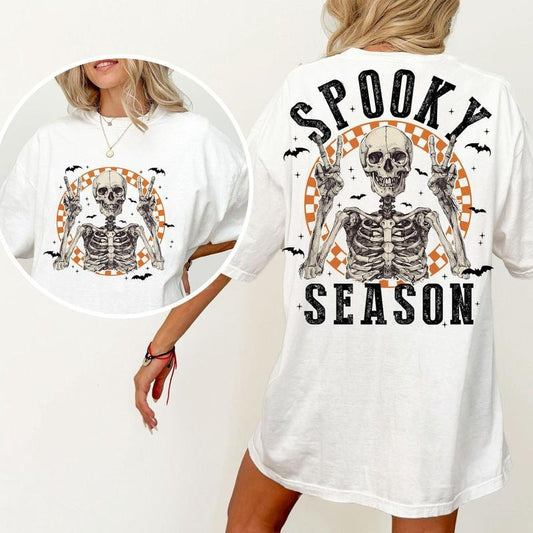 Retro Halloween Spooky Season 2 Sides Shirt, Halloween Skeleton Trendy Shirt, Fall Vibes Shirt, Spooky Season Sweatshirt