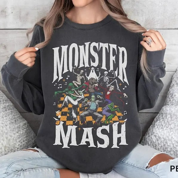Retro Halloween Sweatshirt, Monster Mash Sweater, Vintage Ghost Halloween Sweater