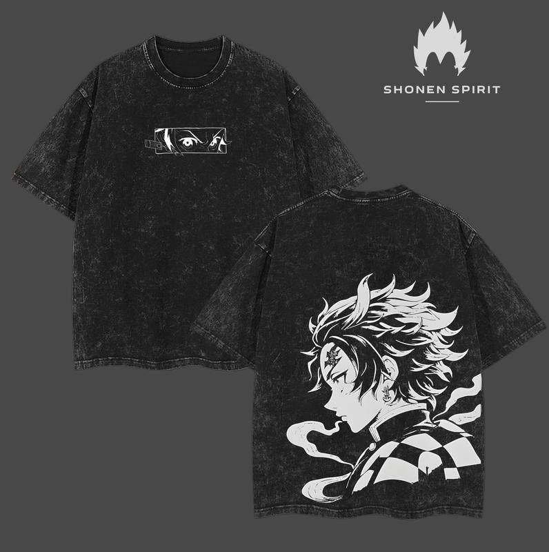Retro Heavy Limited Tanjiro Kamado Big red N streaming Breathing styles Breathing styles Anime Double Printed Vintage...