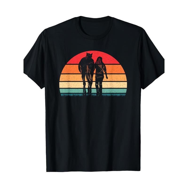 Retro Horse Lover Horseback Riding Cowgirl Ranch 100% Cotton T-Shirt made in usa