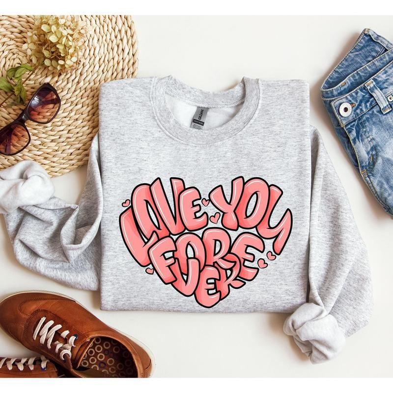Retro I Love You Forever Sweatshirt, Vintage Valentine's Day Sweatshirt, Crew Neck, Women's, Crewneck, Valentine's Day, Love, Heart, Cupid