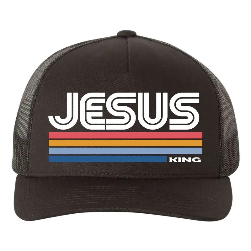 Retro Jesus King Christian Catholic Faith King of Kings Lord of Lords Adult 5-Panel Curved Brim Snapback Trucker Hat...