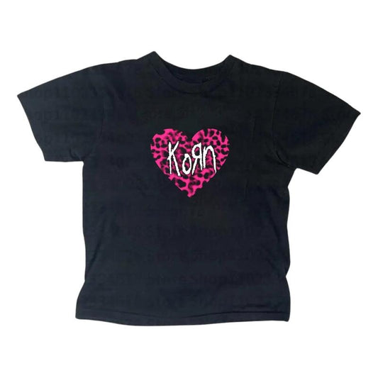 Retro Korn Heart Baby Tee, Korn Rock Band Baby Tee, Nu Metal Music Shirt, Y2k Top Women Streetwear, Women Fitted T-Shirt, Grunge 2000s, Gothic Emo Girl Tops Womenswear Tshirt
