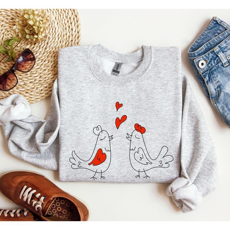 Retro Love Birds, Vintage, Sweatshirt, Valentine's Day, Crew Neck, Women's, Crewneck, Valentine's Day, Love, Heart, Cupid...