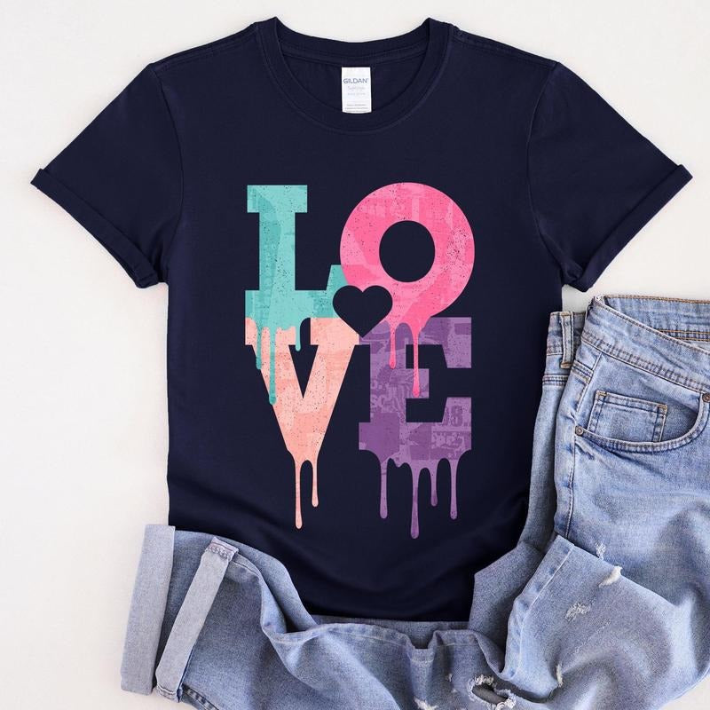 Retro Love Dripping Paint, Super Soft Tshirt, Valentine's Day Hoodie, Sweatshirt | DripVista.com