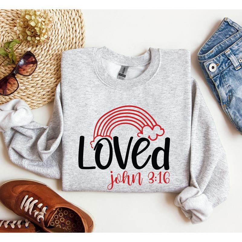 Retro Loved Rainbow Sweatshirt, Vintage Valentine's Day Sweatshirt, Crew Neck, Women's, Crewneck, Valentine's Day, Love,...