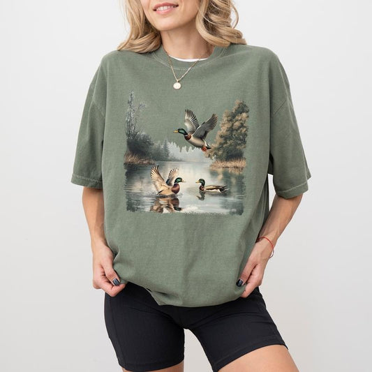 Retro Mallard Ducks Comfort Colors Shirt, Fall Pond Vintage Graphic Tee, 90s Waterfowl Duck Unhinged Tees, Forest Nature T-shirt