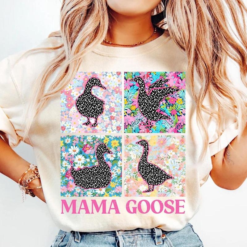 Retro Mama Goose Shirt, Trendy Goose Shirt, Goose Coquette Bow Shirt, Floral Mama Shirt, Goose Lover Shirt, Preppy Mama Shirt, Mothers Day Gift Cotton Fit