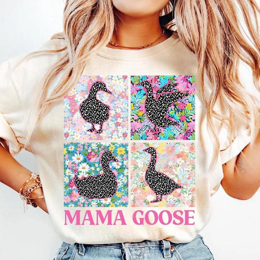 Retro Mama Goose Shirt, Trendy Goose Shirt, Goose Coquette Bow Shirt, Floral Mama Shirt, Goose Lover Shirt, Preppy Mama Shirt, Mothers Day Gift Cotton Fit