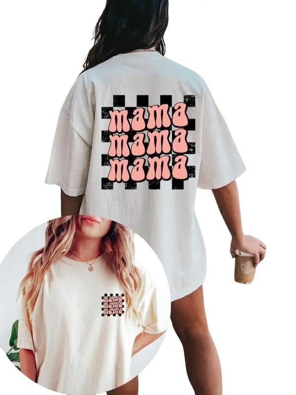 Retro Mama Oversized Shirt, Checkered Mama Shirt, Flower Mom Shirt, Mother's Day Shirt, Gift to Mom, New Mama Shirt...