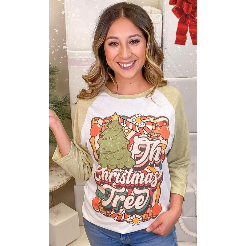 Retro Oh Christmas Tree Graphic Raglan T-Shirts, Hoodie, Sweatshirt | DripVista.com