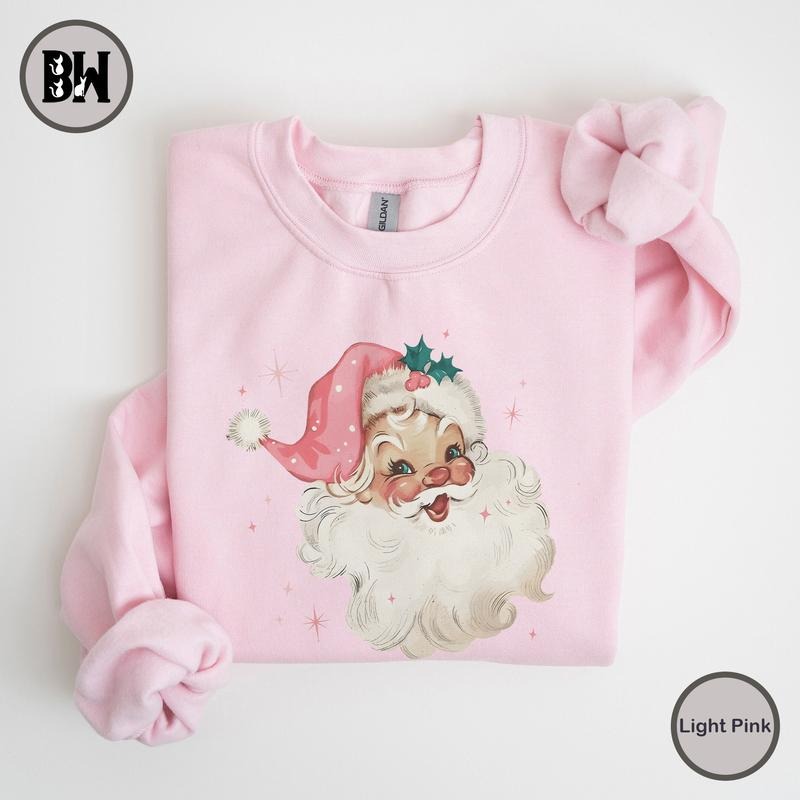 Retro Pink Santa Christmas Sweatshirt, Pink Santa Xmas, Vintage Santa Christmas Sweater, Cute Christmas Shirt, Xmas Gift...