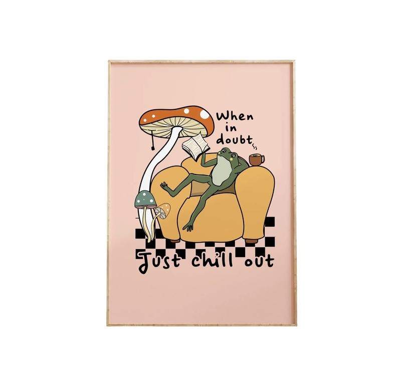 Retro Quote Wall Print, Frog Mushroom Print, Vintage Frog Print, Positive Quote Art, Gifts For Women Teens Girls Wall...