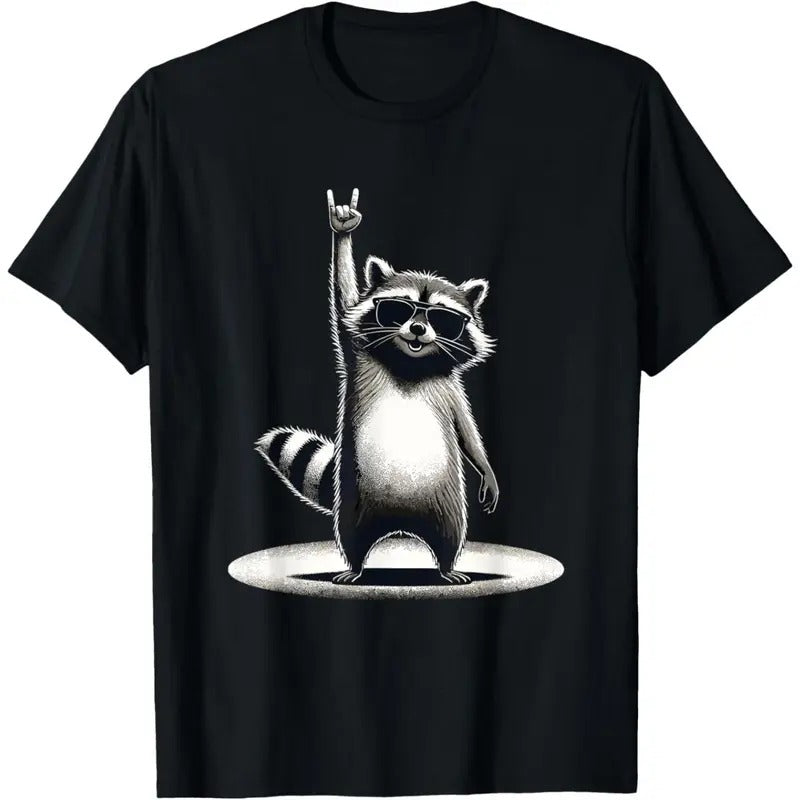 Retro Raccoon Rock Music Gift Men Kids Women Funny Raccoon T-Shirt made in usa