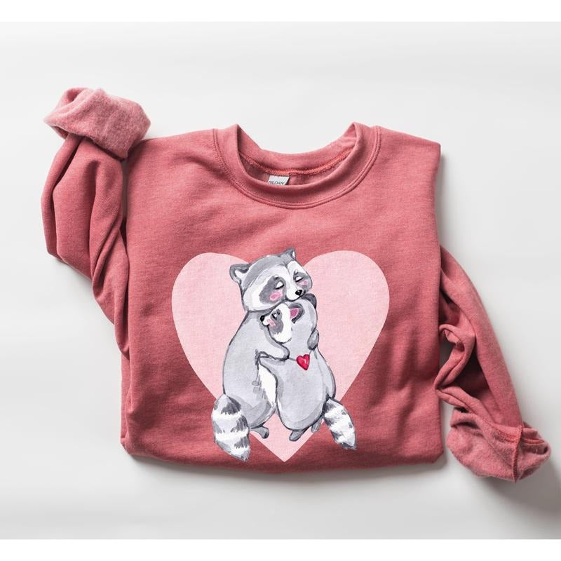 Retro Racoon Lovers Sweatshirt, Vintage Valentine's Day Sweatshirt, Crew Neck, Women's, Crewneck, Valentine's Day, Love, Heart, Cupid