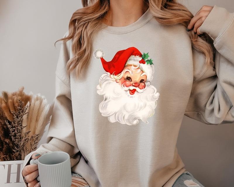 Retro Santa Sweatshirt, Vintage Santa Sweatshirt, Retro Christmas Santa, Holiday Clothing Women, Christmas Sweatshirt for...