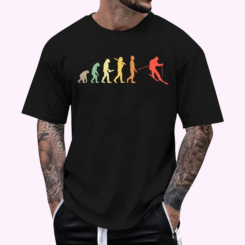 Retro Skiing Evolution Gift For Skiers T-Shirt , Unisex Cotton 100%, Top Menswear Hoodie, Sweatshirt | DripVista.com