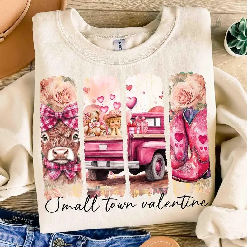 Retro Small Town Valentines  Sweatshir, Valentine's Day Sweatshirt  Crewneck T-Shirts, Hoodie | DripVista.com