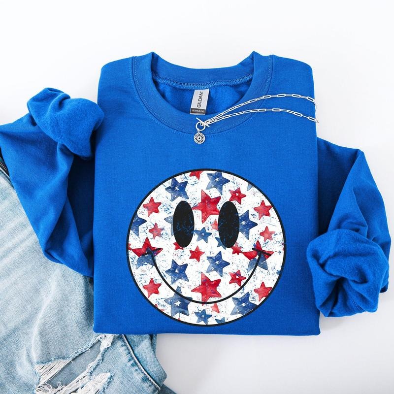 Retro Smiley, Vintage, Patriotic, America, USA, 4th of July Sweatshirt, Crew Neck, Women's, Crewneck T-Shirts, Hoodie