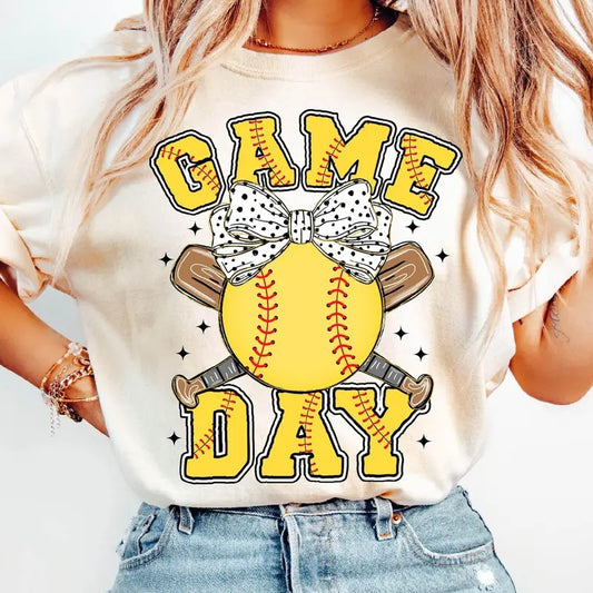 Retro Softball Game Day T-Shirt, Funny Softball T-Shirt, Softball Lovers Shirt, Softball Mama Shirt, Sports Coquette Bow T-Shirt