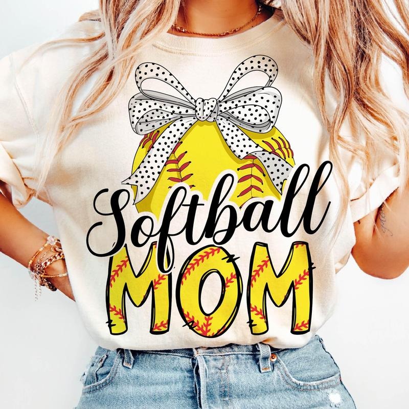 Retro Softball Mama T-Shirt, Softball T-Shirt, Softball Coquette Bow Shirt, Softball Mom T-Shirt, Sports Mama T-Shirt, Game Day