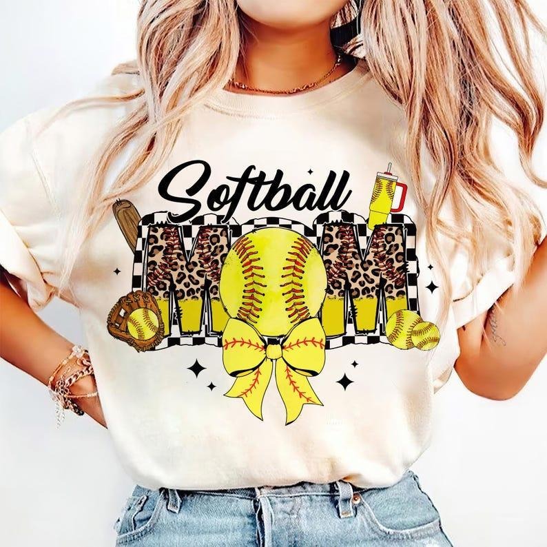 Retro Softball Mama tshirt, Game Day Bow sweatshirt, Checkered Softball T-Shirt, mother's day gift Hoodie | DripVista.com