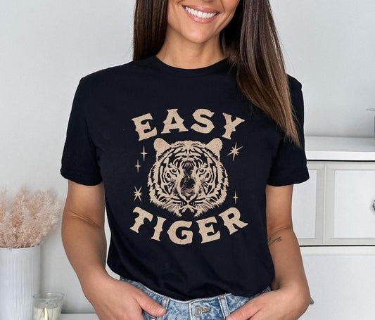 Retro Tiger Shirt, Easy Tiger T-Shirt, Tiger Mascot Shirt, Trendy Aesthetic Shirt, Tiger Team Shirt, Funny Meme Tee, Mother's Day Gifts