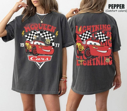 Retro Two Side McQueen Cars Shirt, Cars Movie T-Shirt, Lightning McQueen Shirt, Piston Cup Champion Shirt, Lightning McQueen Number Shirt Casual Cotton style 02