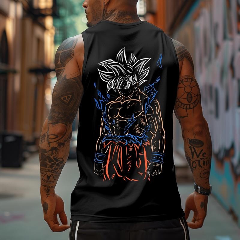 Retro Unisex HB 90s Spiky hair fighters Spiky hair fighters DBZ Goku saiyan Oversized streetwear singlet muscle cotton outfits men summer men'WB shield graphic tees Fits vacation outfits Anime tank tops men gifts
