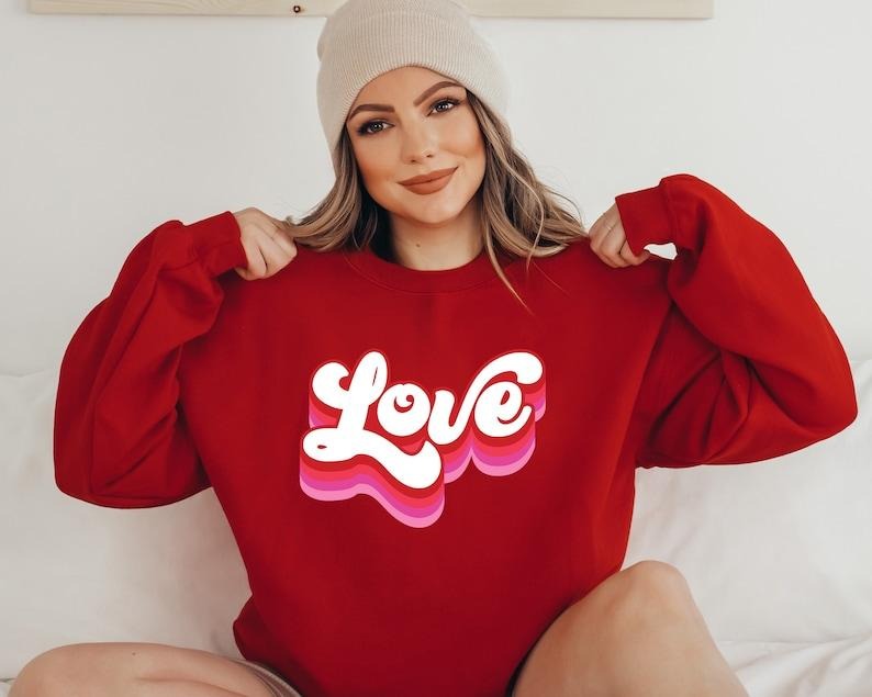 Retro Valentines Sweatshirt, Retro Love Sweater, Valentines Day , Love T-Shirts, Hoodie | DripVista.com