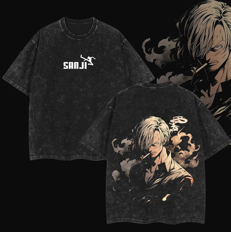 Retro Vintage Sanji Straw hat pirates Straw hat pirates Anime Double Printed Vintage Washed Unisex Oversize Anime Manga...