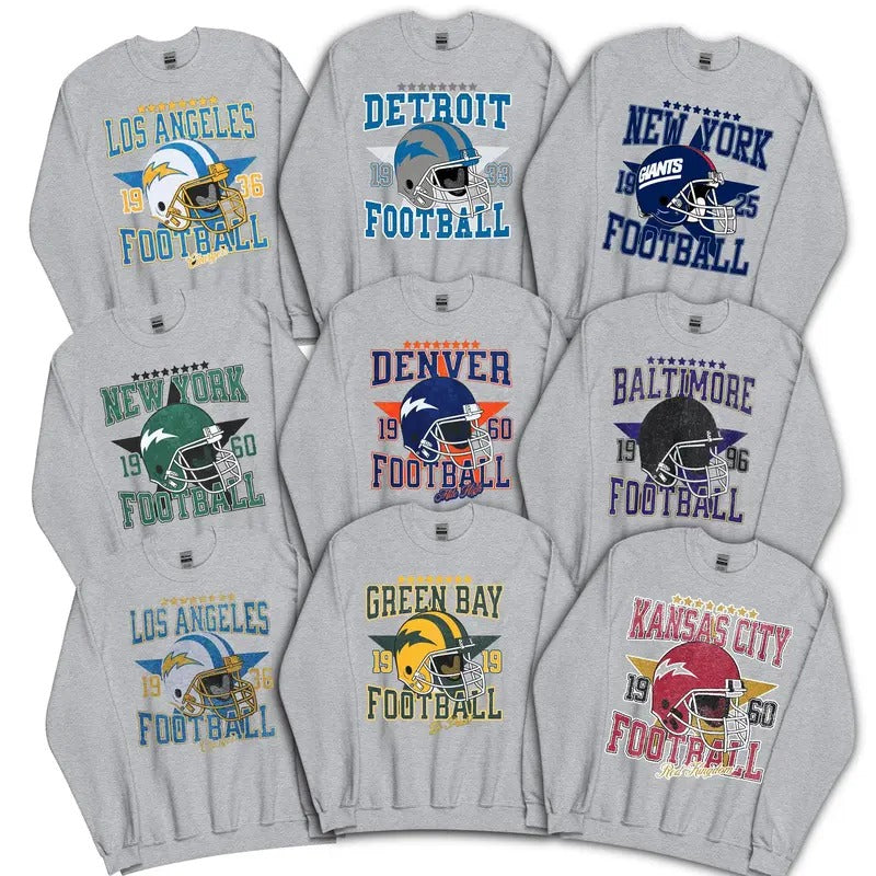 Retro Vintage Style Football Sport Grey Crewneck Sweatshirt Retro Graphic T-Shirts, Hoodie | DripVista.com