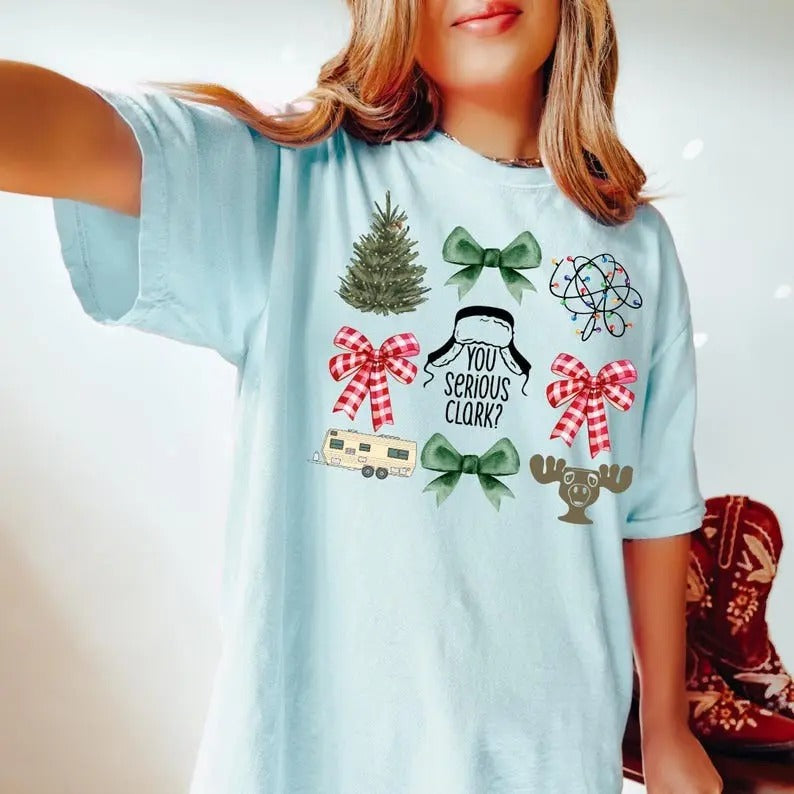 Retro Vintage You serious clark Christmas Coquette Bow - Christmas deer - Christmas tree Shirt