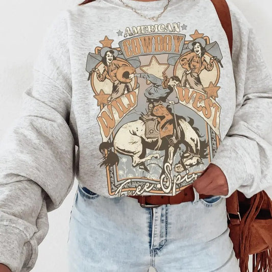 Retro Western Crewneck Sweatshirt, Trendy Western Graphic Sweatshirt, Top, Pullover Perfect Gift