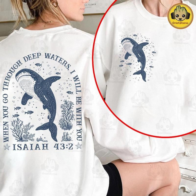 Retro When You Go Through Deep Waters , Trendy Summer , Aesthetic Beach ,, Whale Shark , Bible Verses , Mother's Day ...