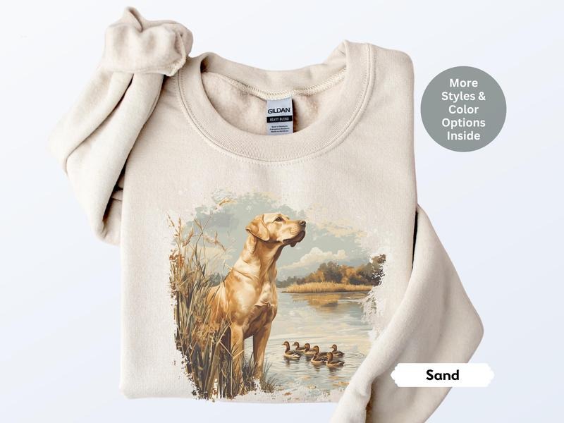 Retro Yellow Lab Mallard Ducks Sweatshirt, Nineties Vintage Labrador Retriever Duck Hunting Shirt, Boho 90s Nostalgia...