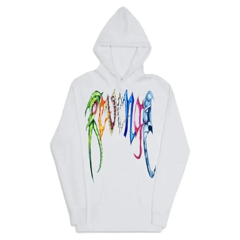 Revenge Trippie Arch Logo Hoodie White Man Tops Sweatshirts Pullover Outfit Graphic