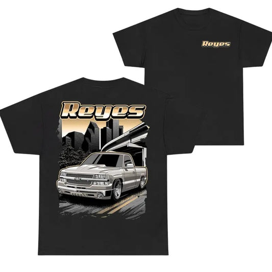Reyes Yellow Car Summer T-shirt, Graphic Truck Tee, Stylish Car Merch for Automotive Enthusiasts
