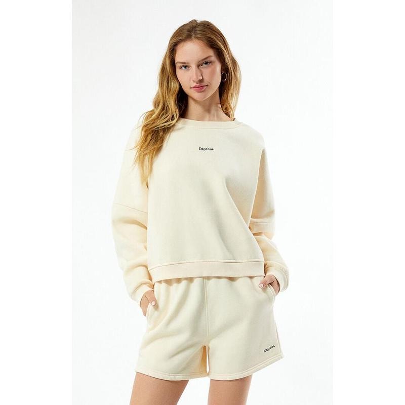 Rhythm Women's Cream Logo Fleece Sweat Shorts T-Shirts, Hoodie, Sweatshirt | DripVista.com
