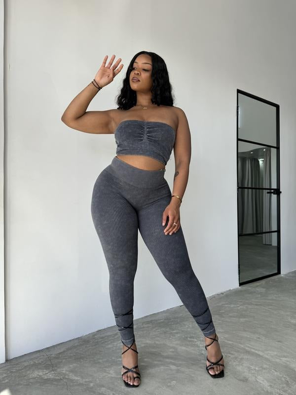 Ribbed Spandex Legging and Bandeau Set Acid Wash T-Shirts, Hoodie, Sweatshirt | DripVista.com