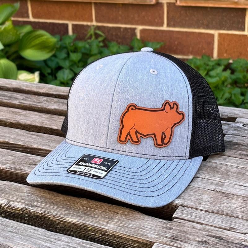 Richardson 112 Laser Engraved Leather Patch Hat- Show Pig Die Cut Real Authentic Leather T-Shirts, Hoodie, Sweatshirt