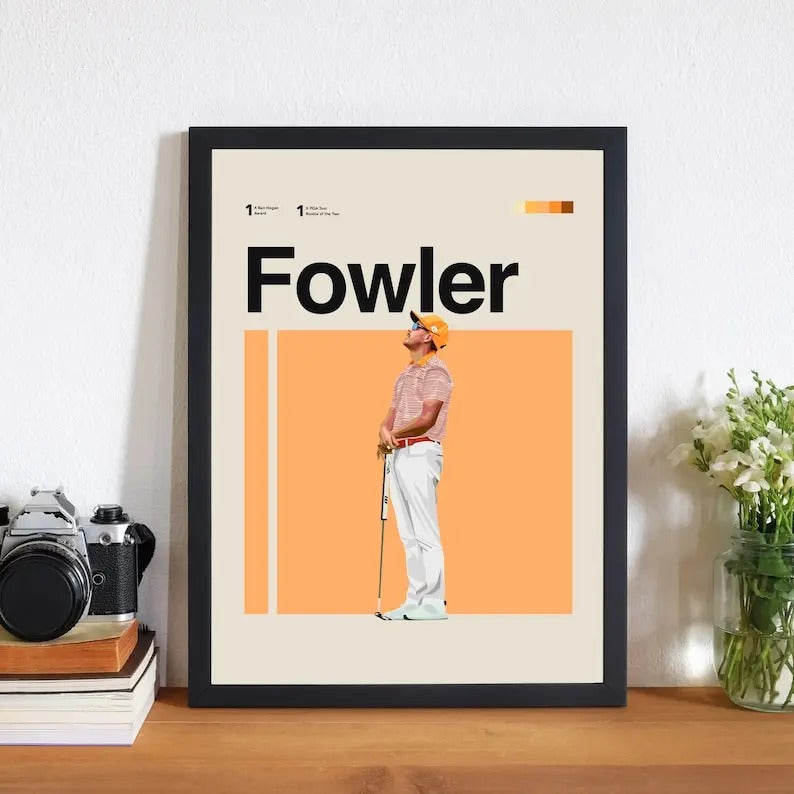 Rickie Fowler Poster, Art 11x14 Minimalist, Helvetica Mid-Century Modern, Golf fans, Sports Office Wall art, sports Bedroom golf gifts for him