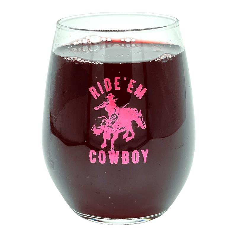 Ride Em Cowboy Wine Glass Funny Cute Rodeo Saying Graphic Novelty Cup-15 oz Funny Wine Glass Funny Sarcastic  Novelty Wine Glass White Standard